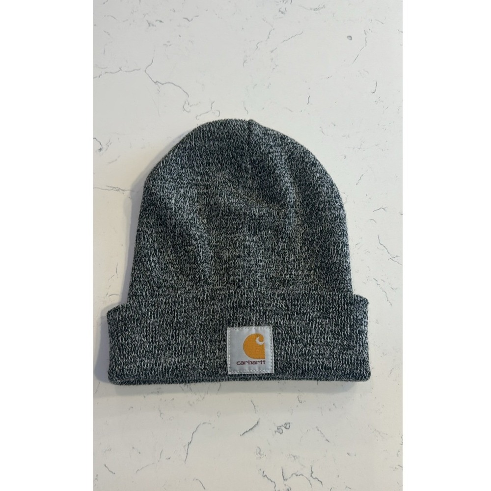 Carhartt A18 Watch Hat Beanie Black White Marled Knit Cuffed Logo Patch Mens USA